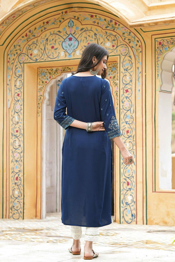 Juniper Blue Rayon Festive Printed Straight Kurta For Women - Distacart