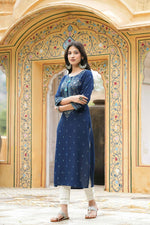 Thumbnail for Juniper Blue Rayon Festive Printed Straight Kurta For Women - Distacart