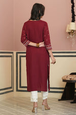 Thumbnail for Juniper Maroon Rayon Festive Printed Straight Kurta For Women - Distacart