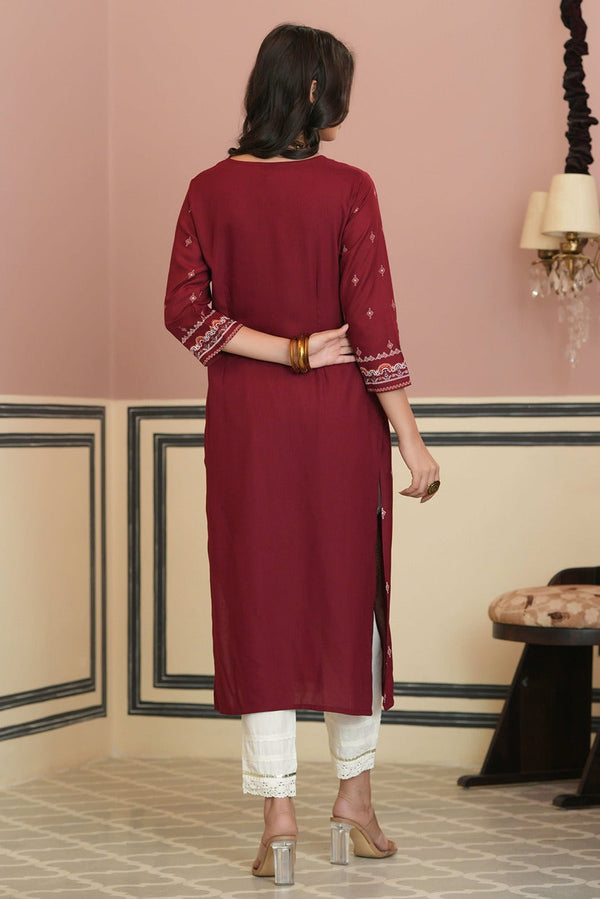 Juniper Maroon Rayon Festive Printed Straight Kurta For Women - Distacart