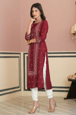 Thumbnail for Juniper Maroon Rayon Festive Printed Straight Kurta For Women - Distacart