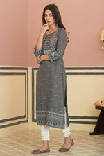 Thumbnail for Juniper Grey Rayon Festive Embroidered Straight Kurta For Women - Distacart