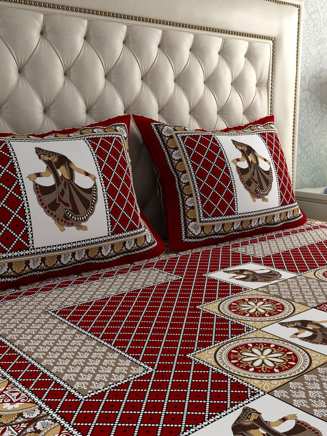 LA VERNE Jaipuri Print 104 TC Cotton 1 Double Queen Bedsheet With 2 Pillow Covers - Distacart