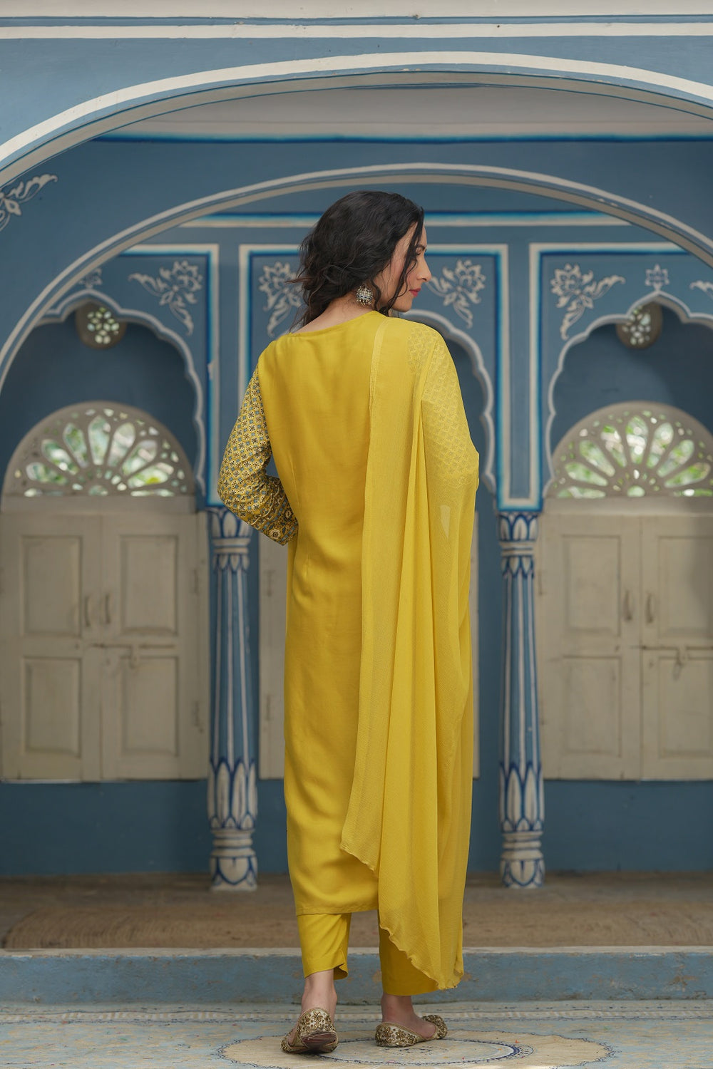 Juniper Mustard Rayon Festive Printed Straight Skd For Women - Distacart