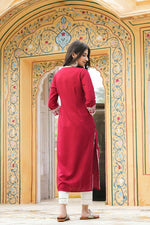 Thumbnail for Juniper Maroon Rayon Festive Printed Straight Kurta For Women - Distacart