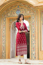 Thumbnail for Juniper Maroon Rayon Festive Printed Straight Kurta For Women - Distacart