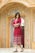 Thumbnail for Juniper Maroon Rayon Festive Printed Straight Kurta For Women - Distacart
