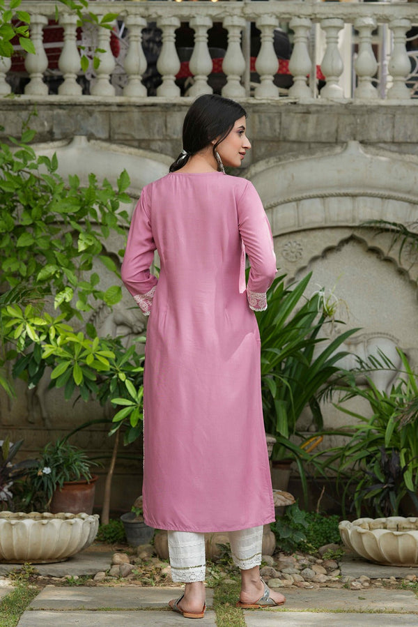 Juniper Onion Pink Rayon Festive Printed Straight Kurta For Women - Distacart