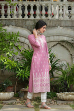 Thumbnail for Juniper Onion Pink Rayon Festive Printed Straight Kurta For Women - Distacart
