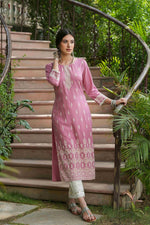 Thumbnail for Juniper Onion Pink Rayon Festive Printed Straight Kurta For Women - Distacart