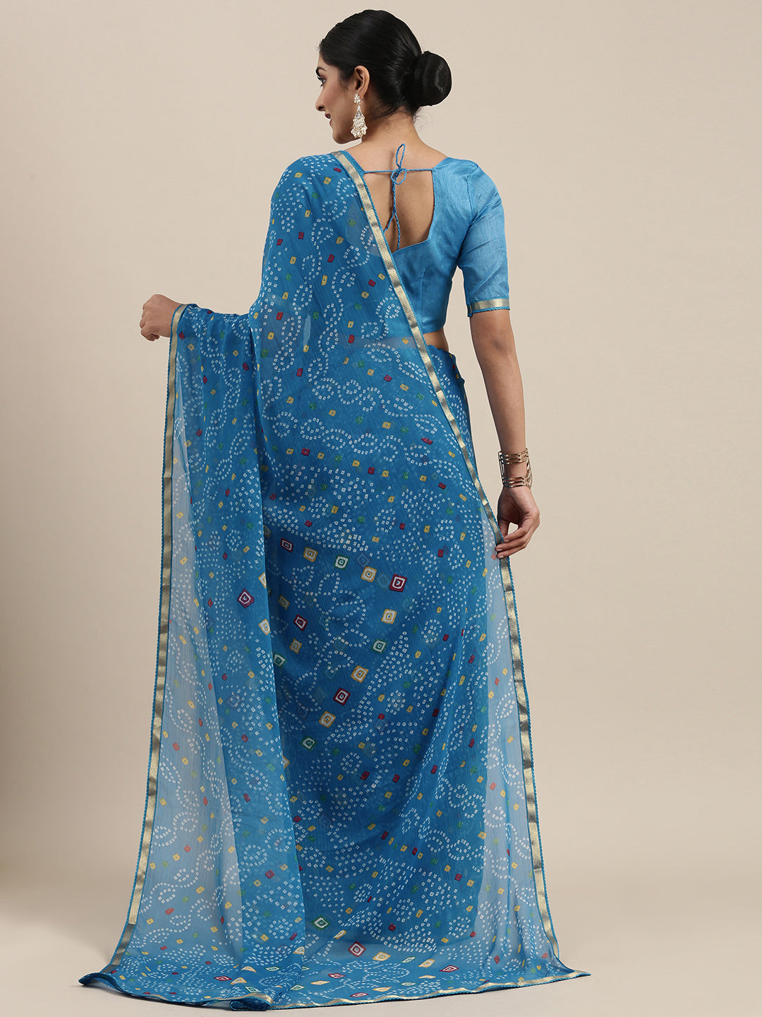 Kalini Blue Bandhani Pure Chiffon Saree - Distacart