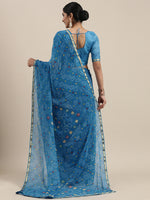 Thumbnail for Kalini Blue Bandhani Pure Chiffon Saree - Distacart