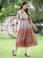 Thumbnail for Juniper Off-White Georgette Festive Wear Printed Flared Dress - Distacart