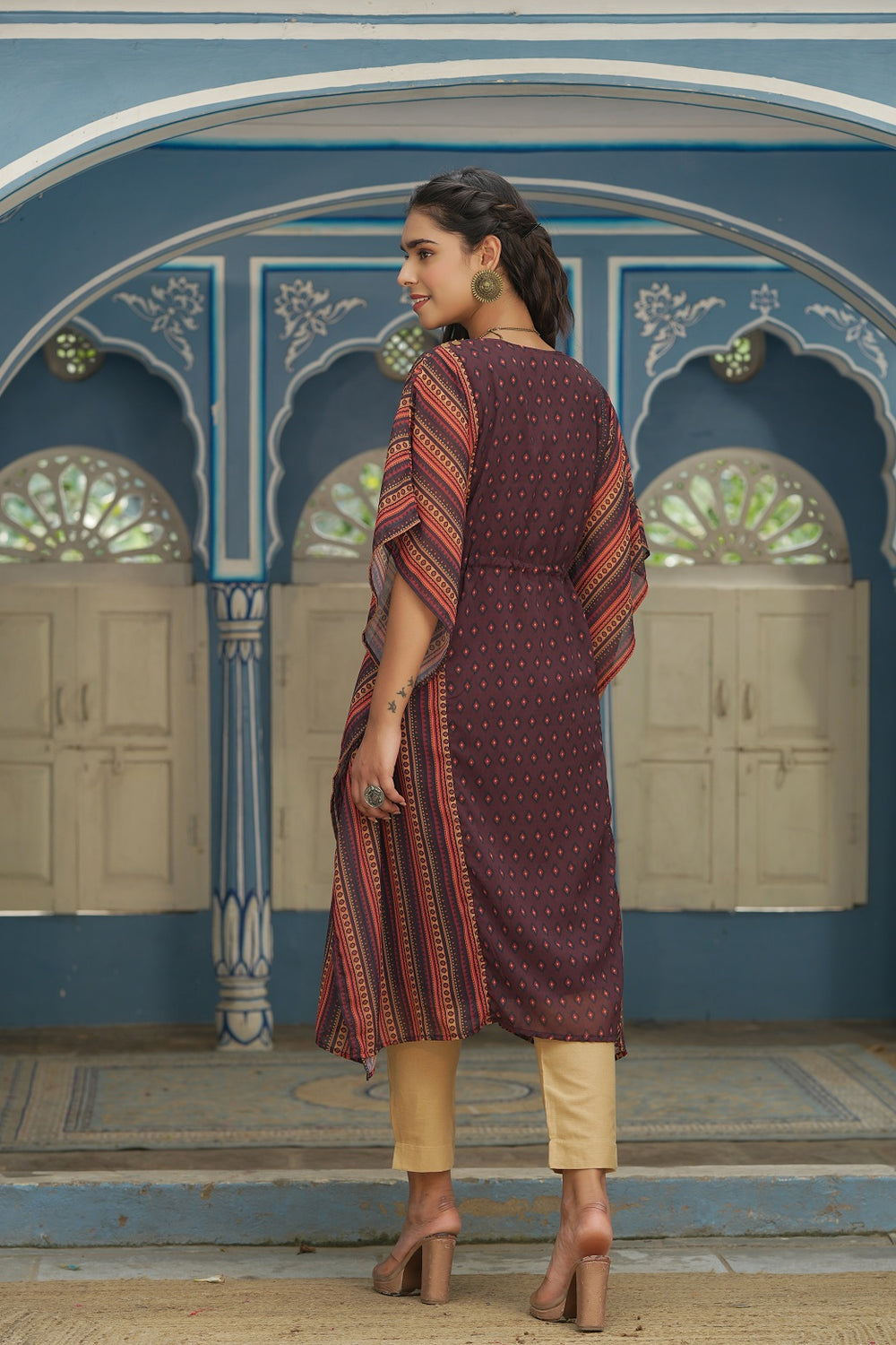 Juniper Brown Georgette Festive Printed Straight Kaftan For Women - Distacart