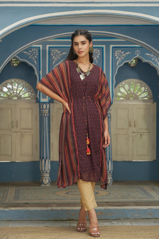 Juniper Brown Georgette Festive Printed Straight Kaftan For Women - Distacart