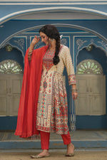 Thumbnail for Juniper Off - White Rayon Festive Printed A-Line Skd For Women - Distacart