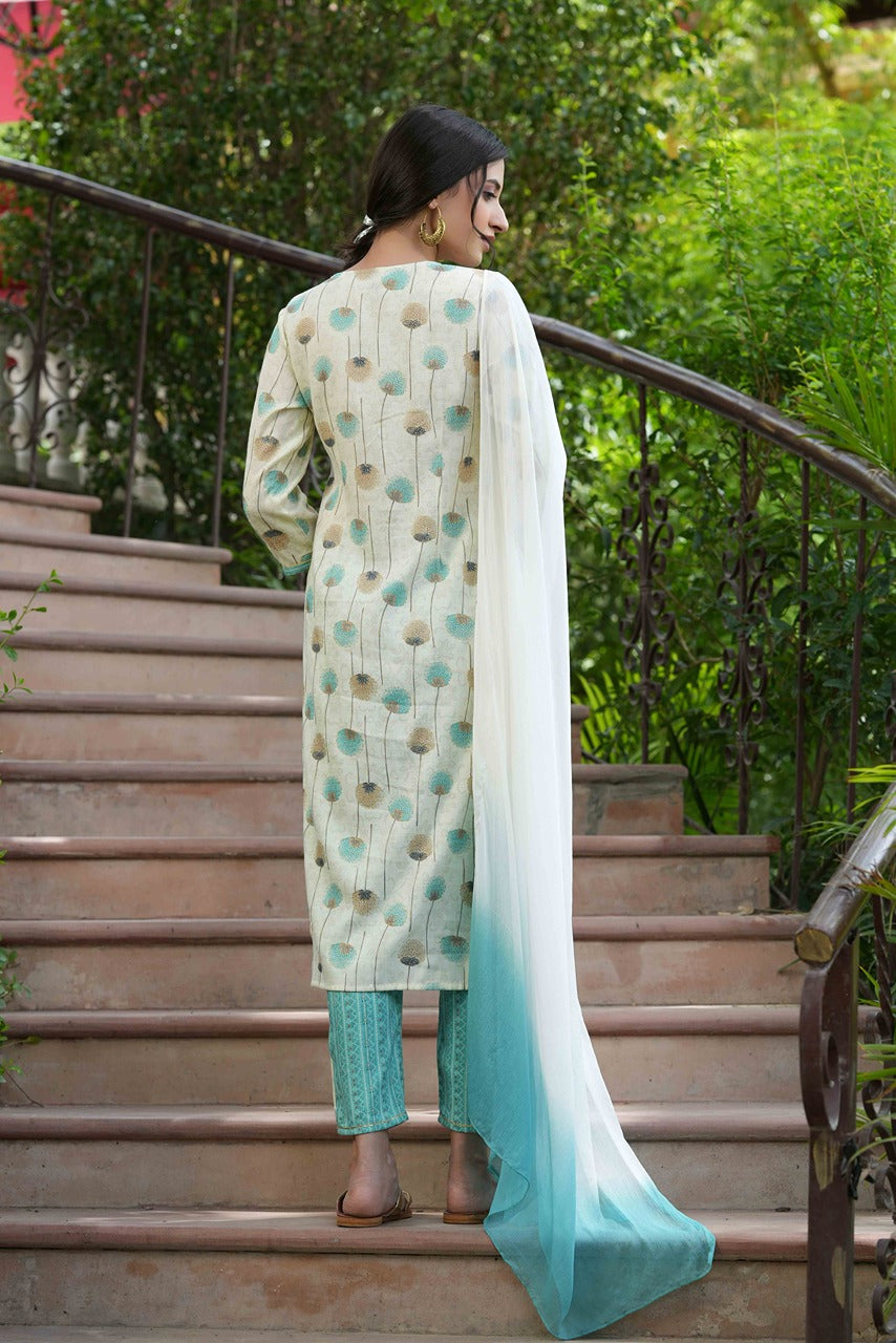 Juniper Skyblue Rayon Casual Wear Printed Straight Kurta Pant Dupatta Set - Distacart