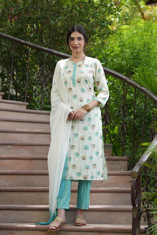 Juniper Skyblue Rayon Casual Wear Printed Straight Kurta Pant Dupatta Set - Distacart