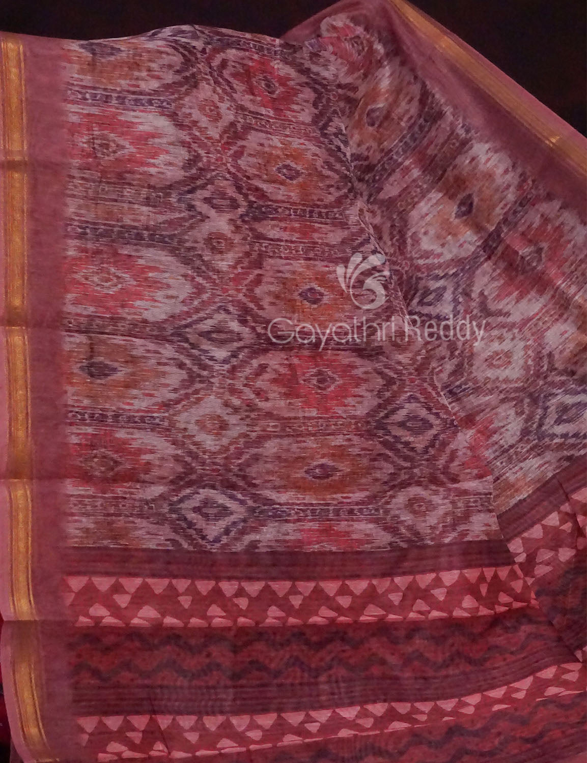 Red Onion Pink Colour Printed Semi Chanderi Design Saree By Gayathri Reddy Designer Studio - Distacart