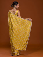 Thumbnail for Koskii Yellow & White Bandhani Embroidered Bandhani Saree - Distacart