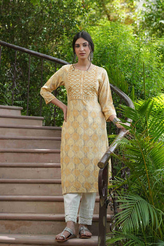 Juniper Beige Muslin Festive Wear Mirror Work Straight Kurta - Distacart