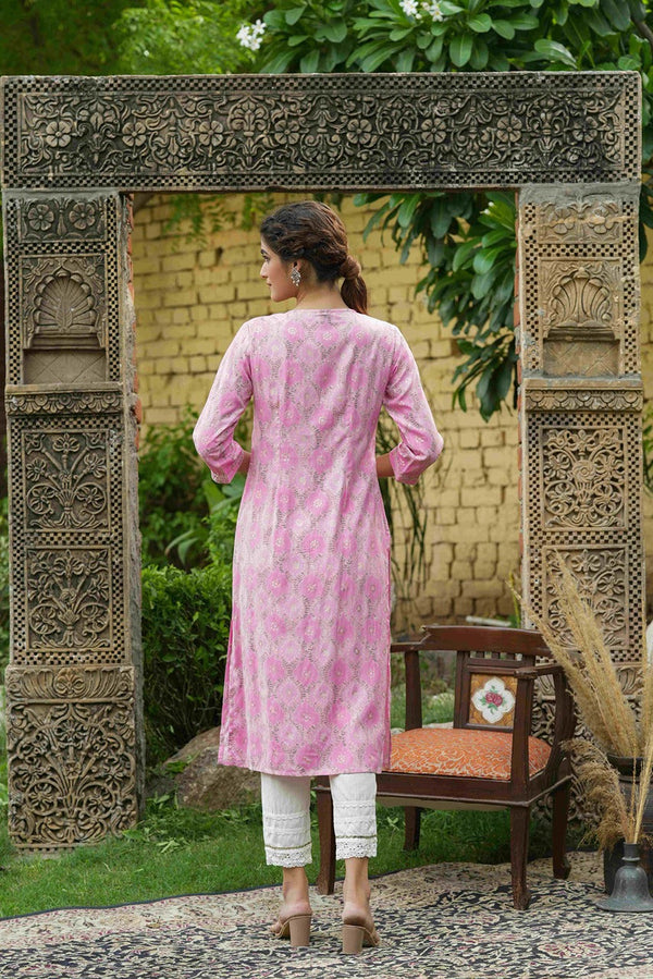 Juniper Pink Muslin Festive Wear Mirror Work Straight Kurta - Distacart