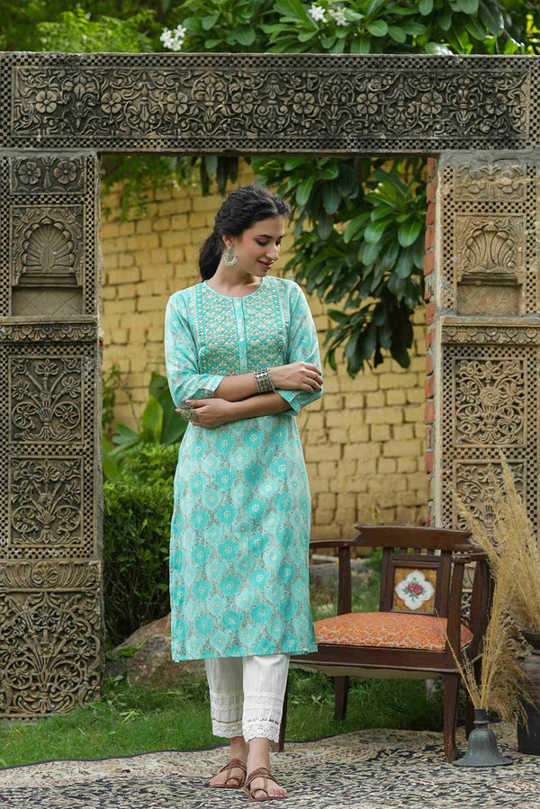 Juniper Skyblue Muslin Festive Wear Mirror Work Straight Kurta - Distacart