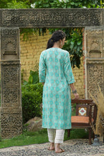 Thumbnail for Juniper Skyblue Muslin Festive Wear Mirror Work Straight Kurta - Distacart
