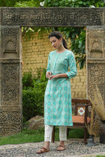 Thumbnail for Juniper Skyblue Muslin Festive Wear Mirror Work Straight Kurta - Distacart