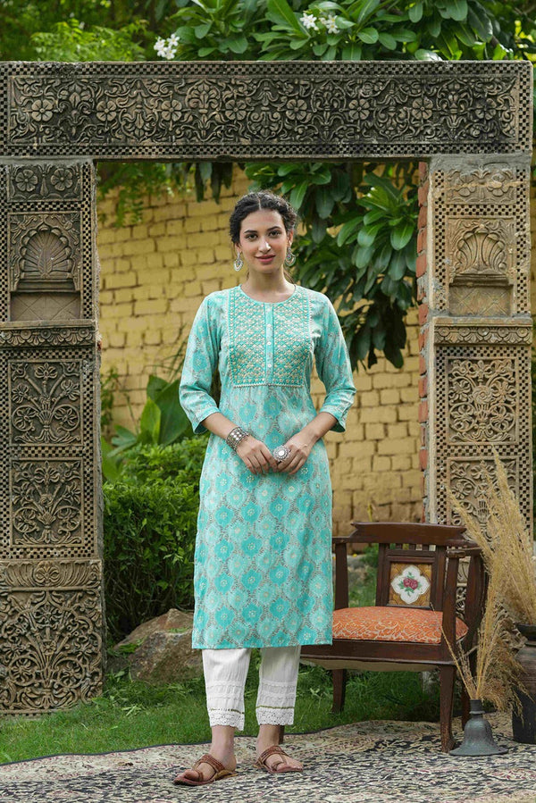 Juniper Skyblue Muslin Festive Wear Mirror Work Straight Kurta - Distacart