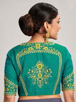 Thumbnail for Mitera Lime Green Floral Woven Design Embroidered Silk Blend Saree - Distacart