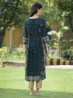 Thumbnail for Juniper Green Rayon Festive Wear Printed Flared Kurta - Distacart
