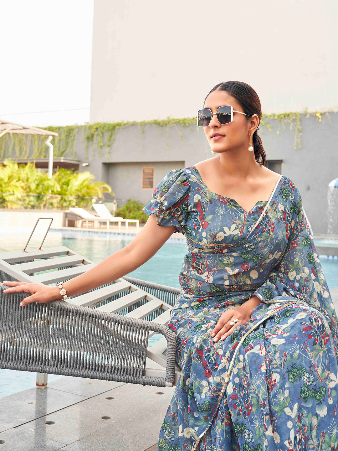 Tikhi Imli Floral printed ruffled saree - Distacart