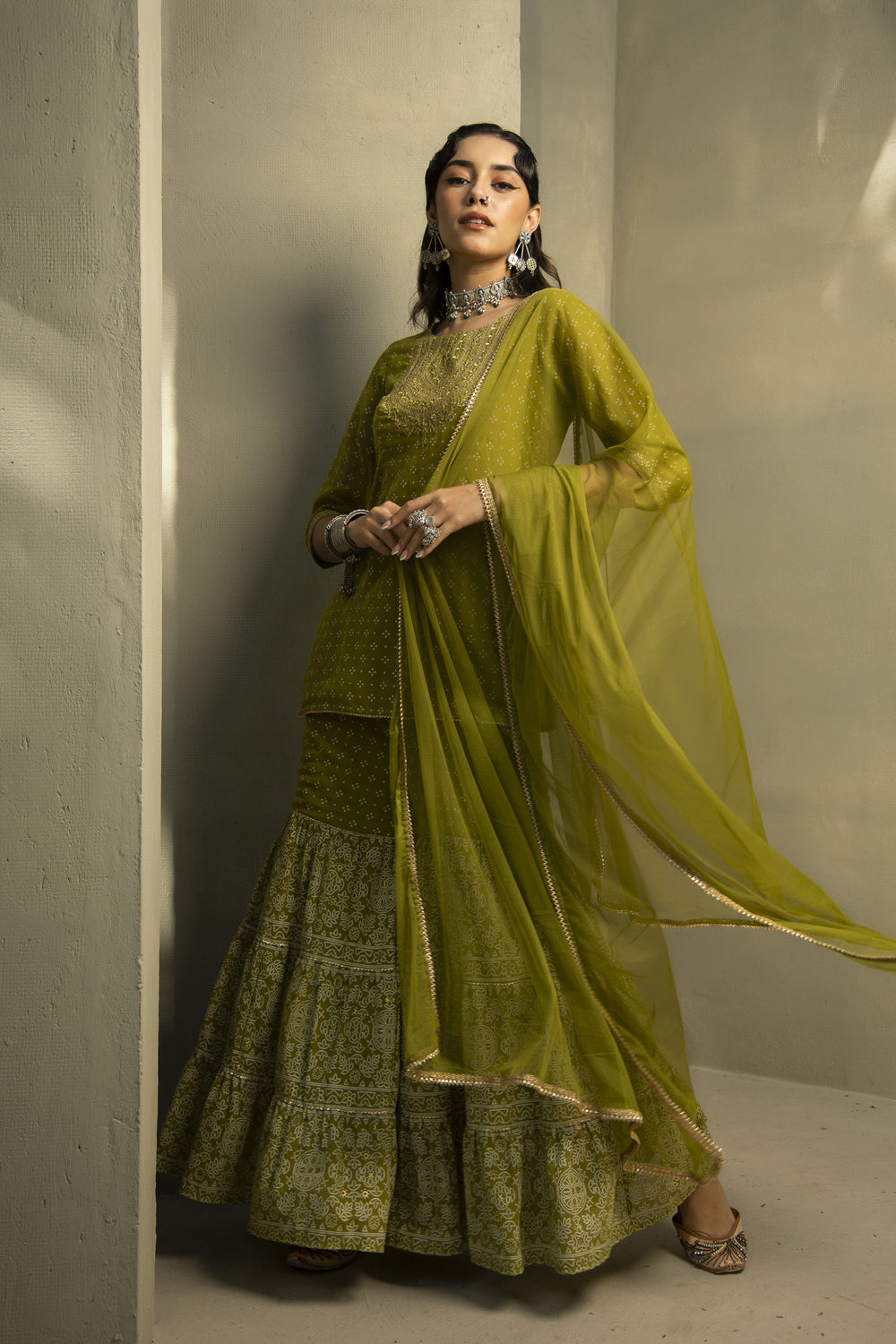 Juniper Green Georgette Festive Embroidered Printed Straight Skd For Women - Distacart