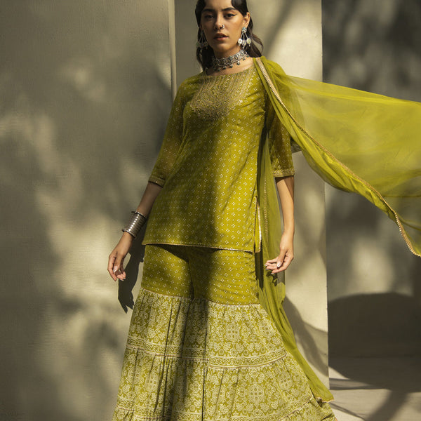 Juniper Green Georgette Festive Embroidered Printed Straight Skd For Women - Distacart