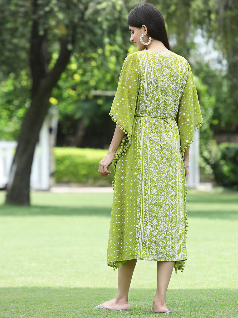 Juniper Green Georgette Festive Bandhej Printed Straight Kaftan For Women - Distacart