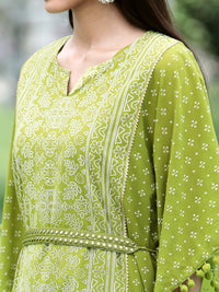 Thumbnail for Juniper Green Georgette Festive Bandhej Printed Straight Kaftan For Women - Distacart