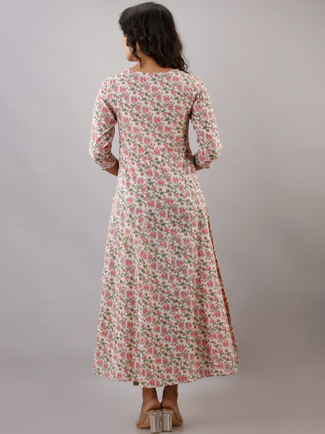 Kalini Women Pink Floral Printed Anarkali Cotton Kurta - Distacart