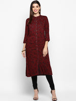 Thumbnail for Kalini Women Maroon Floral Embroidered Thread Work Floral Kurta - Distacart