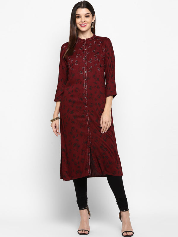 Kalini Women Maroon Floral Embroidered Thread Work Floral Kurta - Distacart