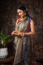 Thumbnail for Vardha Sapphire Blue Golden Zari Kanjeevaram Silk Saree