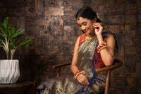 Thumbnail for Vardha Sapphire Blue Golden Zari Kanjeevaram Silk Saree