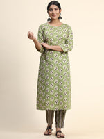 Thumbnail for Kalini Floral Printed Round Neck Kurta with Trousers - Distacart