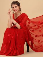 Thumbnail for Sangria Red Sequinned Pure Georgette Saree - Distacart