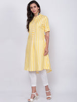 Thumbnail for Biba Women Yellow Striped A-Line Kurta - Distacart