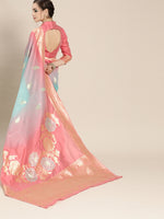 Thumbnail for Saree Mall Pink & Blue Floral Dyed Banarasi Saree - Distacart