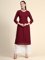 Thumbnail for Kalini Paisley Embroidered Chikankari Georgette Straight Regular Kurta - Distacart