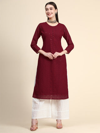 Kalini Paisley Embroidered Chikankari Georgette Straight Regular Kurta - Distacart