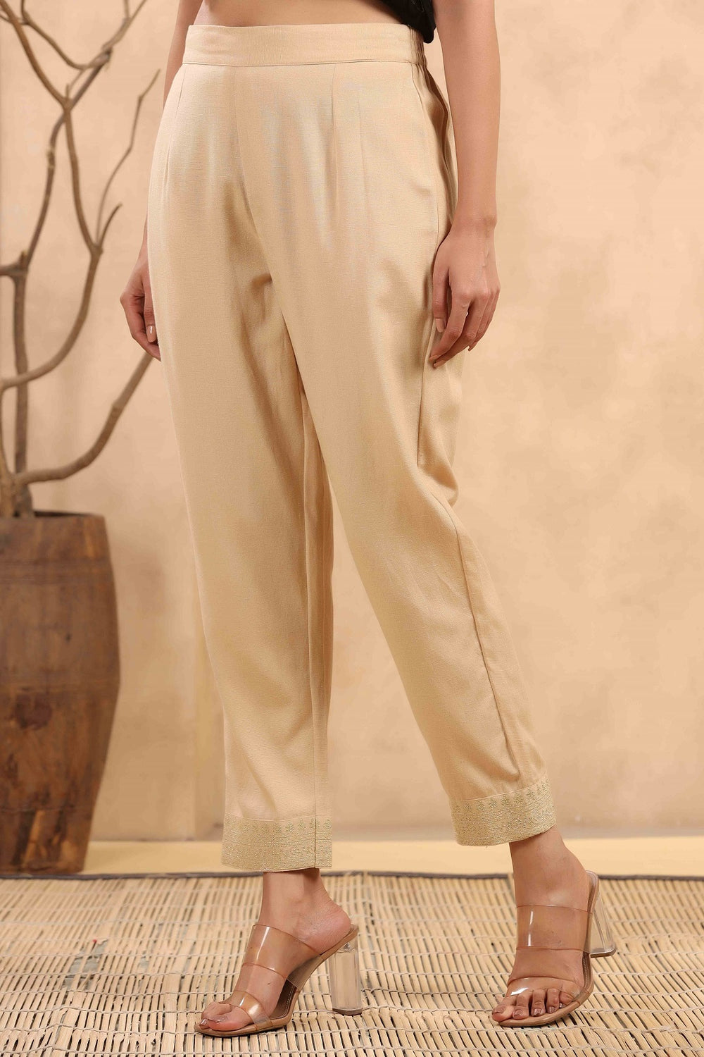 Juniper Gold Rayon Casual Wear Solid Straight Pants - Distacart
