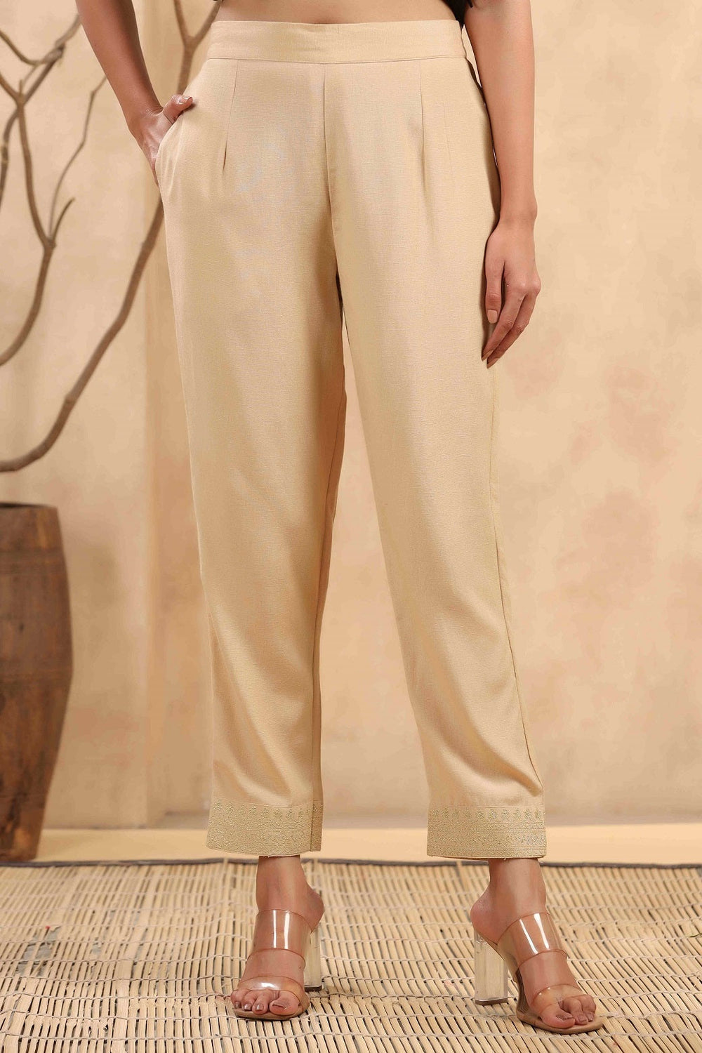 Juniper Gold Rayon Casual Wear Solid Straight Pants - Distacart